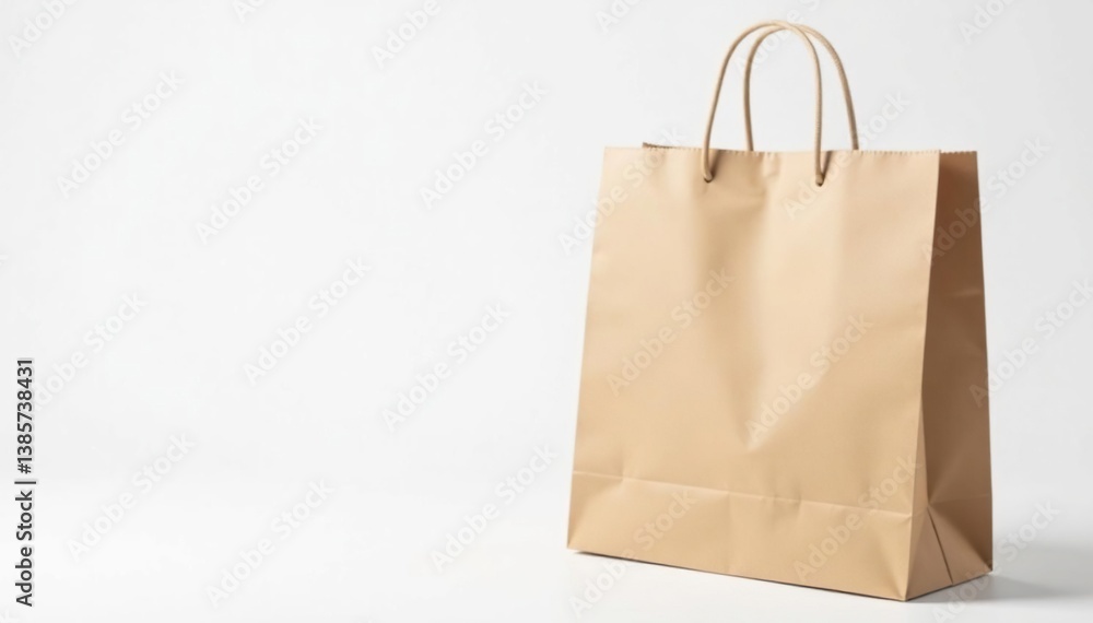 Empty brown paper shopping bag, isolated on white background, reusable, white background Empty brown paper shopping bag, isolated on white background, reusable, white background