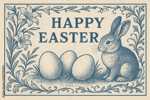 Celebrate Spring With a Vintage Easter Bunny and Eggs Illustration in Decorat...
