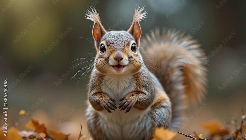 Obraz premium A cheerful cute squirrel is looking in the camera funny animals.