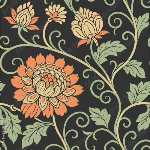 Seamless Vintage Floral Patterns and Geometric Mandala Tile Designs