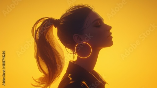 Wallpaper Mural Profile of a woman with a ponytail, glowing hoops, bathed in warm light Torontodigital.ca