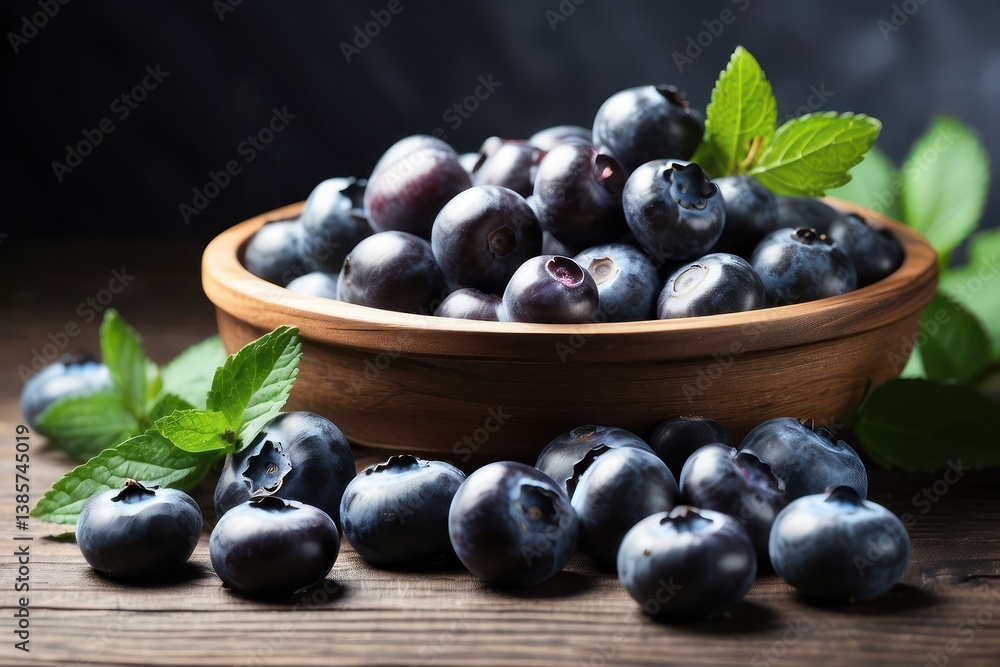A high-quality mockup featuring fresh blueberries arranged on a rustic wooden table A high-quality mockup featuring fresh blueberries arranged on a rustic wooden table