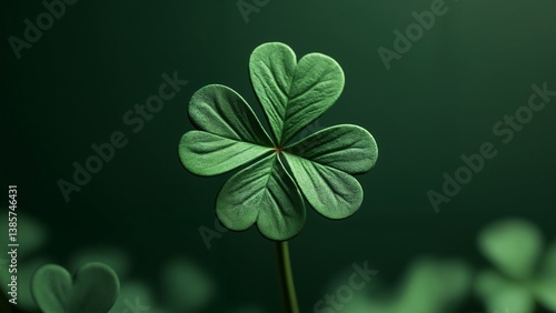 A four leaf clover in the middle of a field of green leaves.