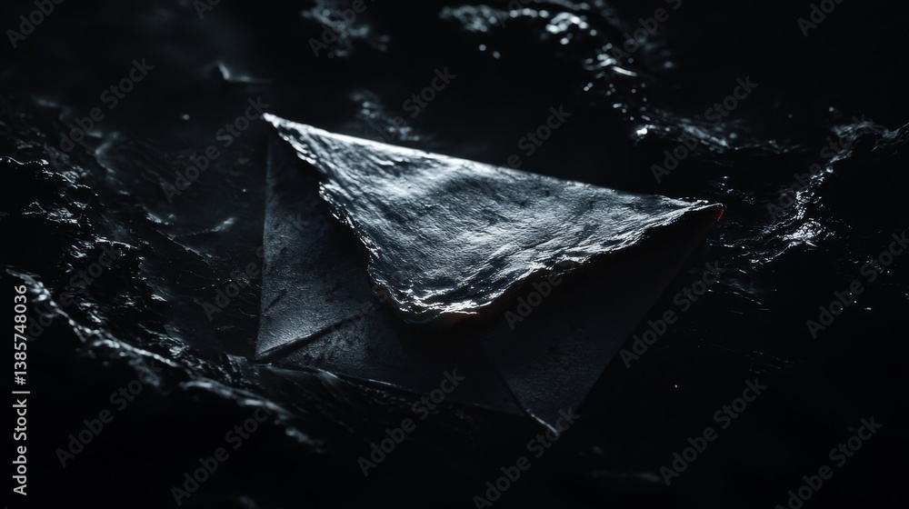 Fototapeta premium A mysterious sealed envelope resting upon dark, reflective water.
