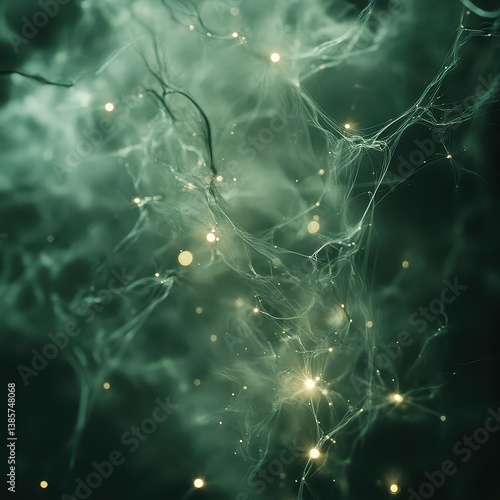 Ethereal Abstract Background with Glowing Particles and Wisps
