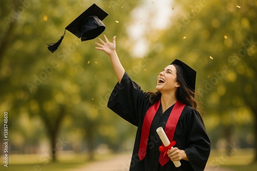 Celebrating Graduation Joy With Cap Toss in Sunny Park Environment
