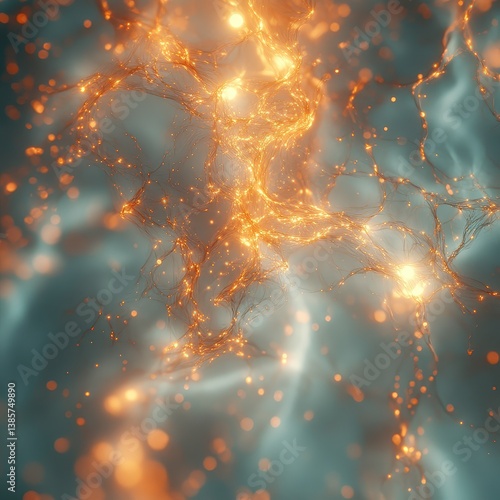 Glowing Neural Connections in an Abstract Digital Landscape