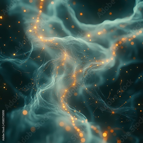 Abstract Energetic Waves with Glowing Particles in a Dark Background