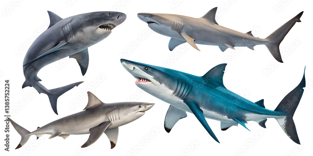 Fototapeta premium Various sharks isolated on transparent background