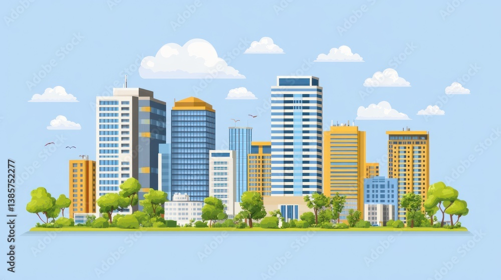 Fototapeta premium Modern Cityscape Skyline with Parks