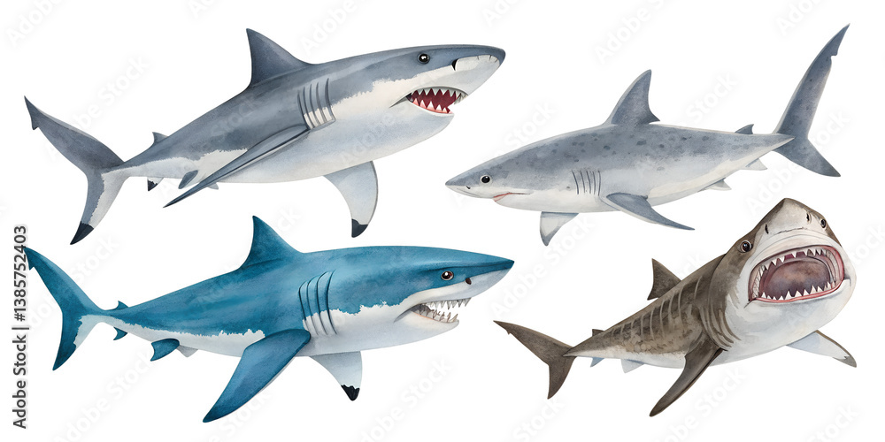 Naklejka premium Various sharks isolated on transparent background