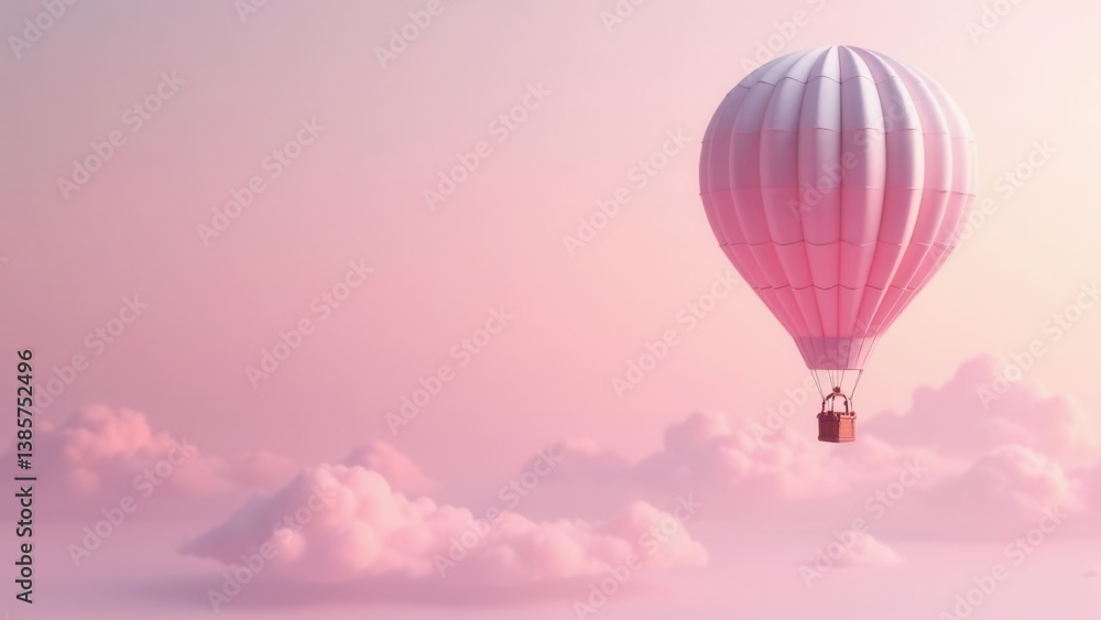 Obraz premium A Pastel Pink Hot Air Balloon Soaring Through Dreamlike Cloudscape