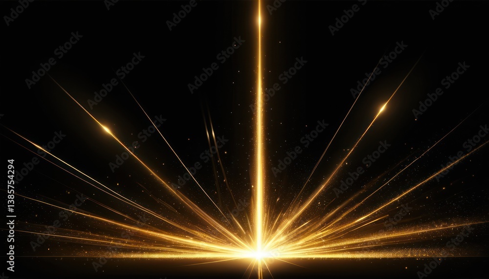Obraz premium Golden Rays of Light Bursting from Below on a Black Backdrop with Sparks