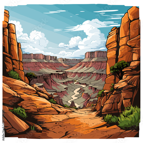 Grand Canyon. Grand Canyon hand-drawn comic illustration. Vector doodle style cartoon illustration