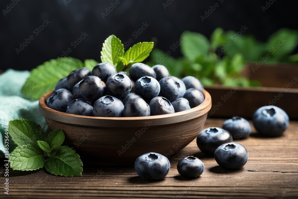 A high-quality mockup featuring fresh blueberries arranged on a rustic wooden table