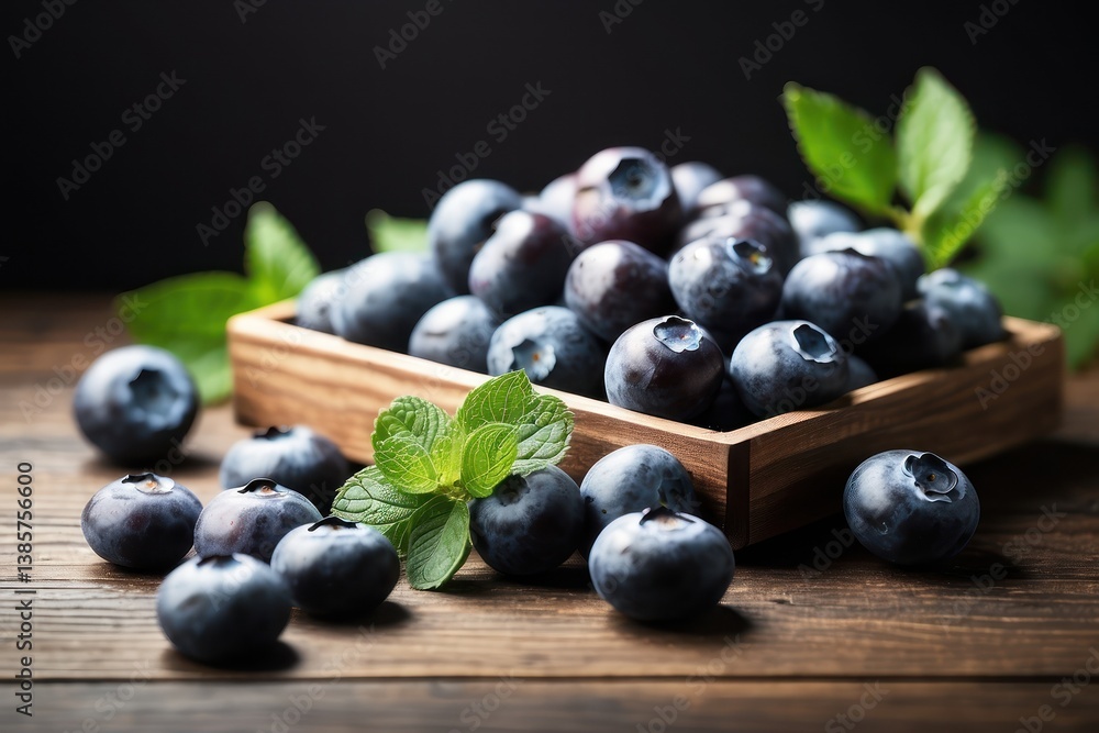 A high-quality mockup featuring fresh blueberries arranged on a rustic wooden table
