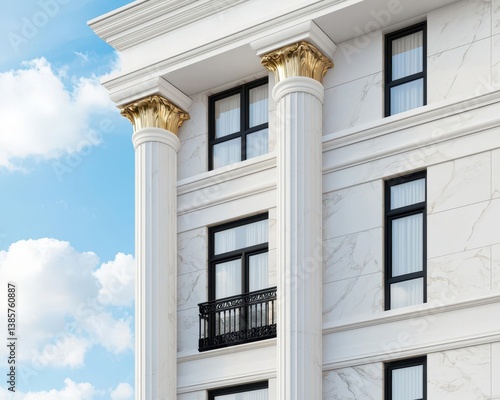 Wallpaper Mural Chic hotel building with white marble exterior, large windows, and goldaccented details, chic marble hotel, elegant, upscale Torontodigital.ca