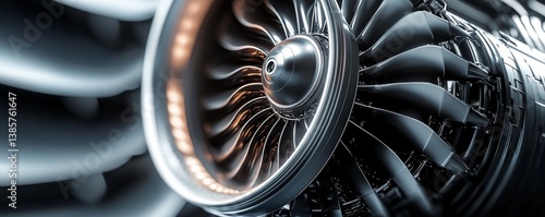 Close-up of a jet engine turbine highlighting intricate details.