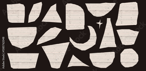 Torn paper collage with moon, stars and notebook scraps. Vintage notes, ripped labels, post-its, and isolated sheet pieces in a retro vector design