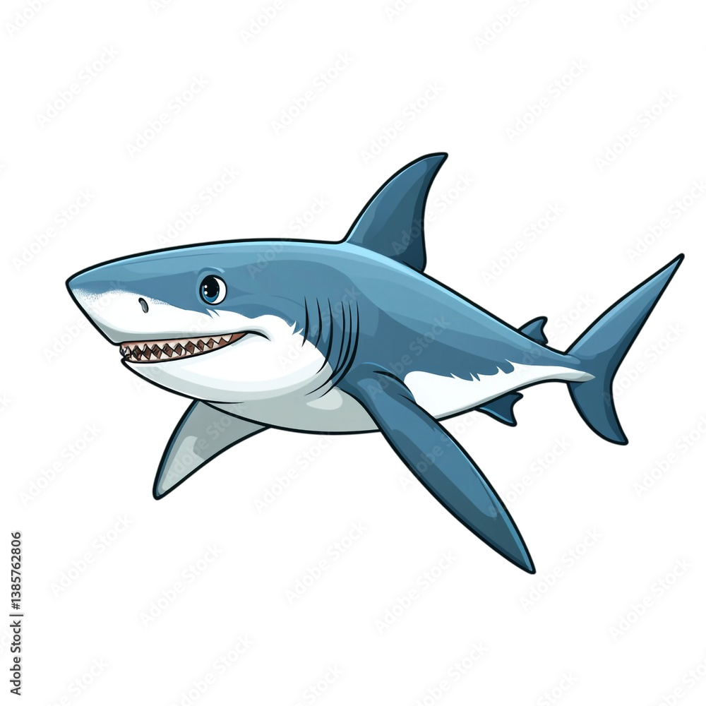 Fototapeta premium Friendly Great White Shark Cartoon Swimming Ocean Predator