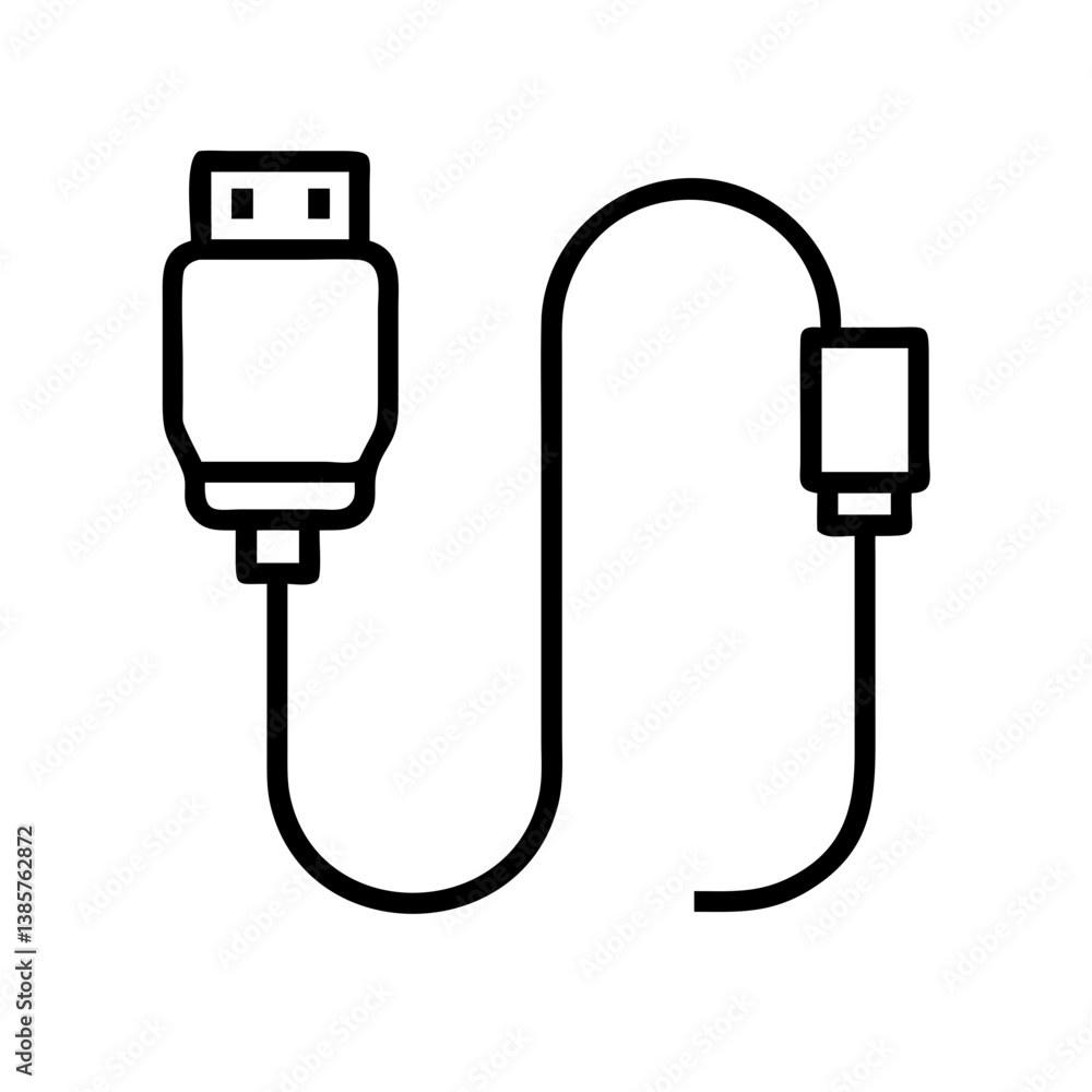 Usb cable vector icon illustration for data transfer and charging electronic devices connectivity technology Usb cable vector icon illustration for data transfer and charging electronic devices connectivity technology