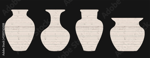 Antique vase and pottery collage with ripped paper elements. Chinese-style amphoras, jugs, and decorative ceramics in vector cutout scrap designs