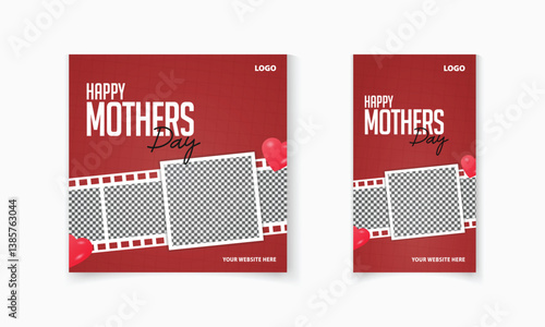 Happy Mother's Day social media post template, wish card with photo film frame for online promotion