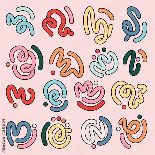 Coloful Vector Set of Abstract Playful Dynamic Lines Illustrations