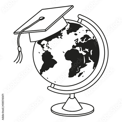 Global Education Concept – Globe with Graduation Cap Icon