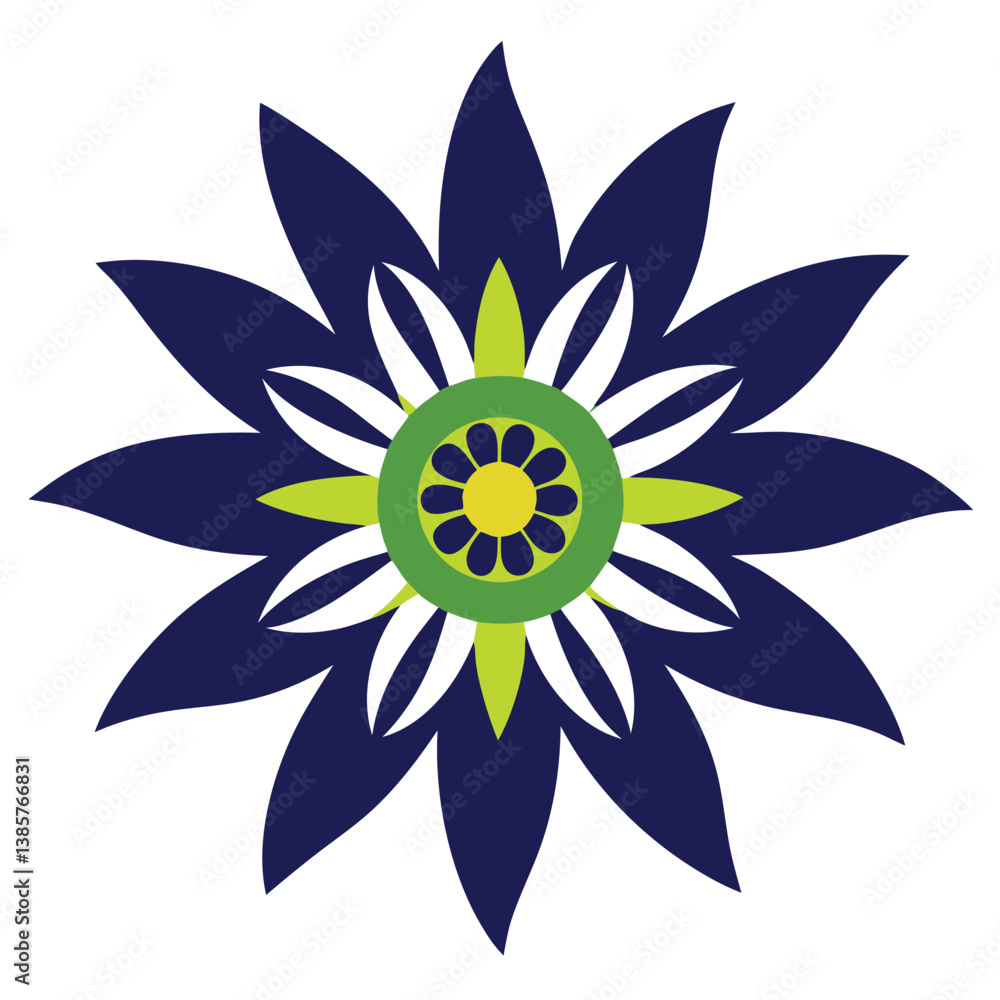 A passion flower icon with intricate layered filigree. A passion flower icon with intricate layered filigree.