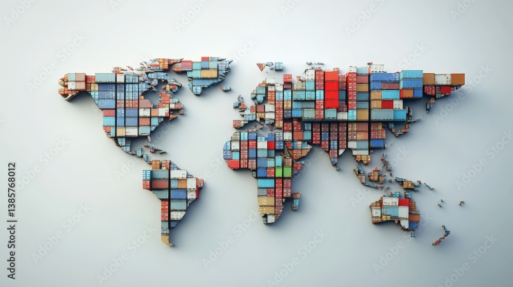 Obraz premium Global trade network world map graphic art industrial environment perspective view shipping and logistics concept