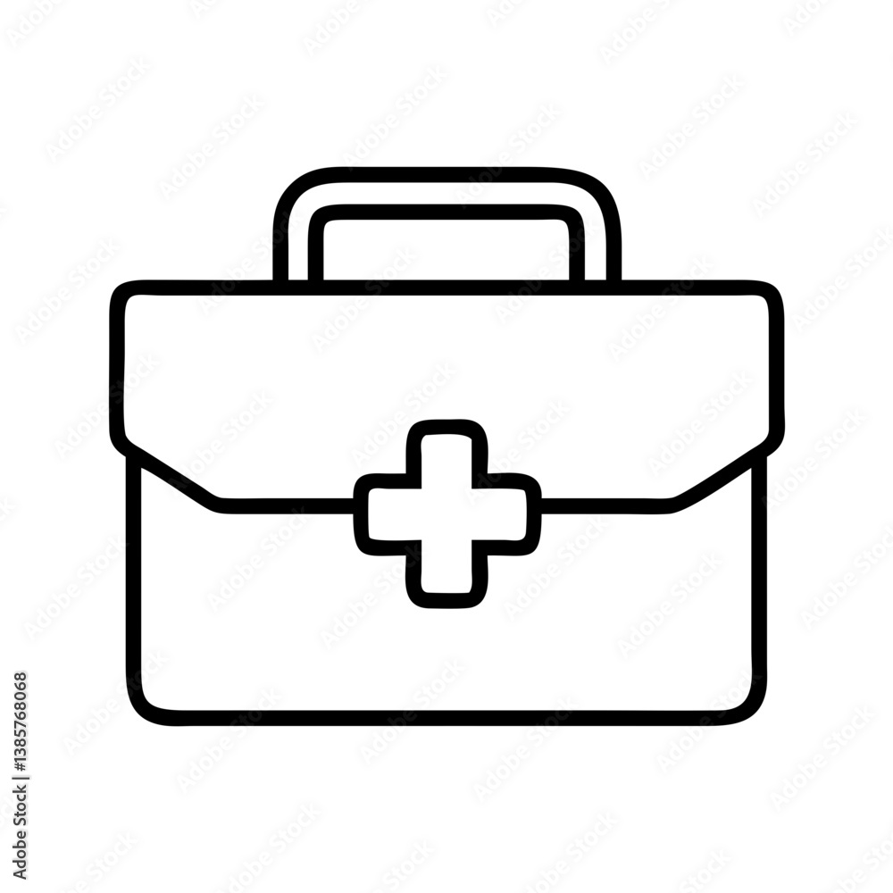 Obraz premium First aid kit medical bag outline icon for healthcare emergency and travel essential supplies vector design