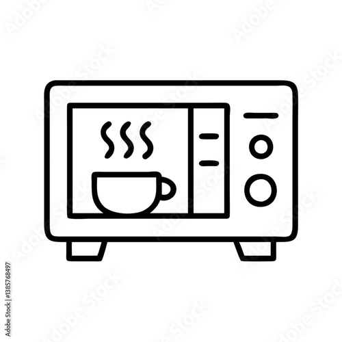 Microwave oven outline icon for kitchen appliance and food preparation and heating with cup of coffee