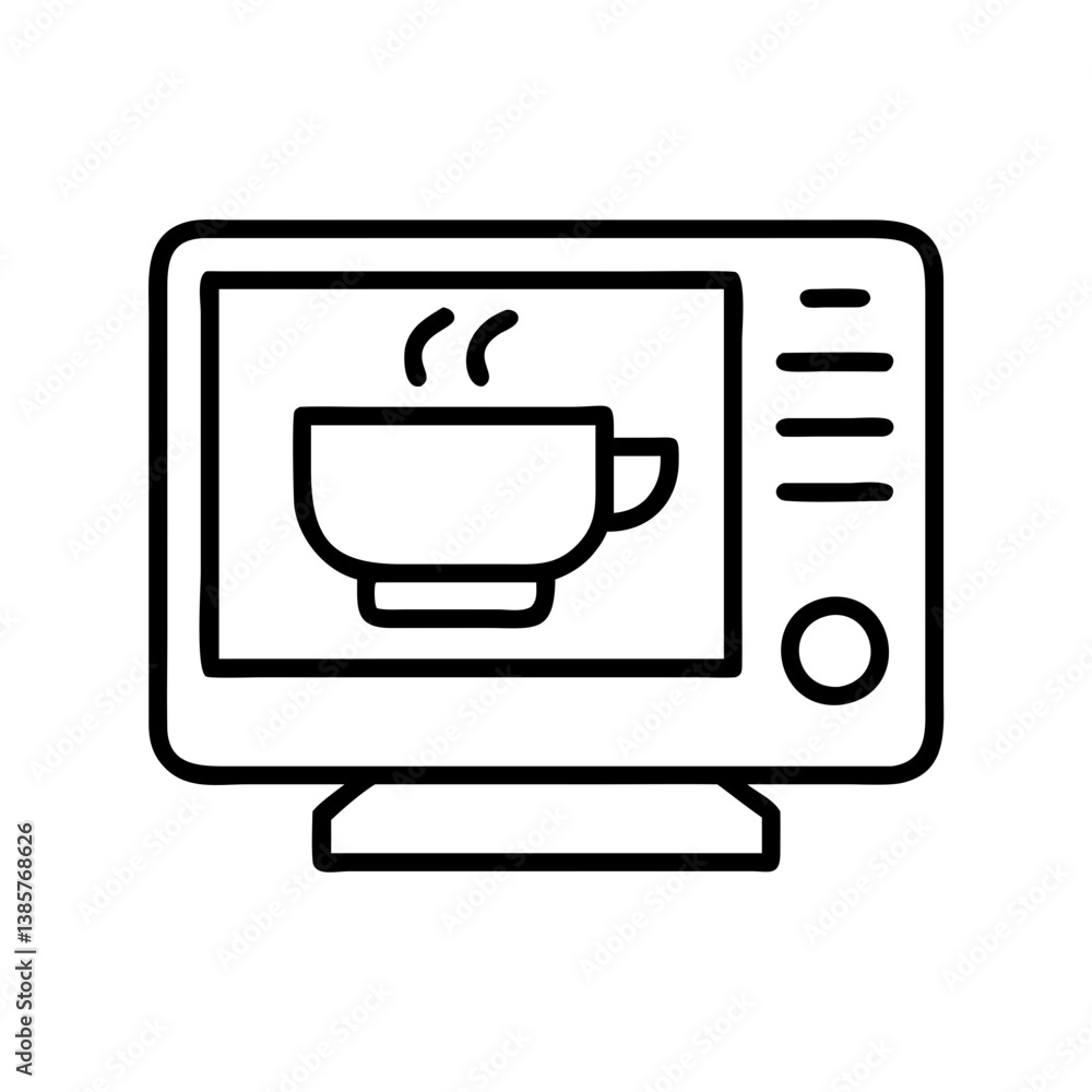 Microwave oven with coffee cup inside vector icon illustration appliance kitchen cooking food preparation Microwave oven with coffee cup inside vector icon illustration appliance kitchen cooking food preparation