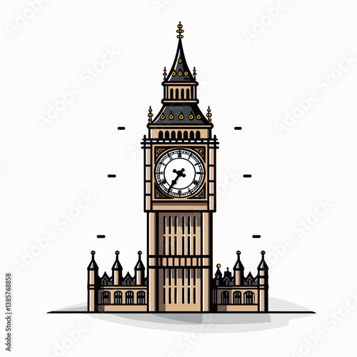 Big Ben hand-drawn comic illustration. Big Ben. Vector doodle style cartoon illustration