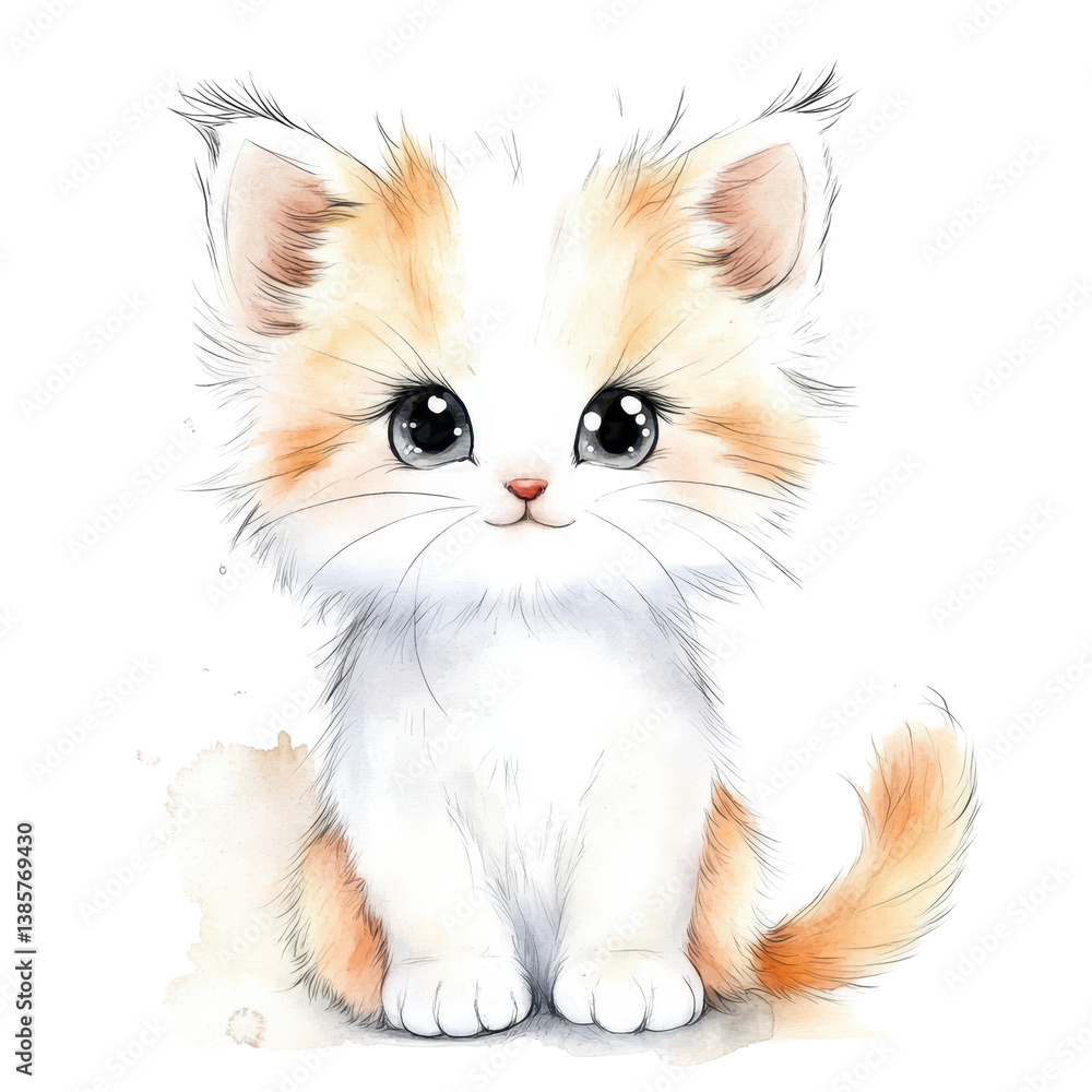 Adorable Kitten's Delight: A charming and fluffy kitten with expressive eyes and soft fur exudes an irresistible appeal, evoking warmth and joy in a heartwarming watercolor portrait. Adorable Kitten's Delight: A charming and fluffy kitten with expressive eyes and soft fur exudes an irresistible appeal, evoking warmth and joy in a heartwarming watercolor portrait.