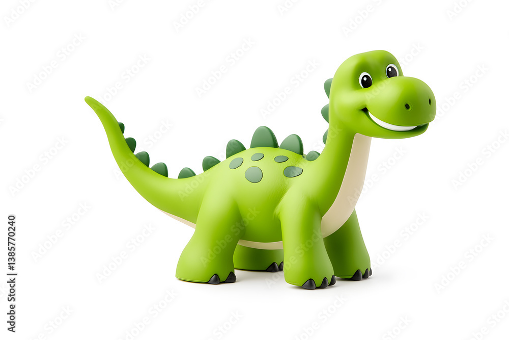 Fototapeta premium 3d green cute cartoon dinosaur with smile isolated on white background