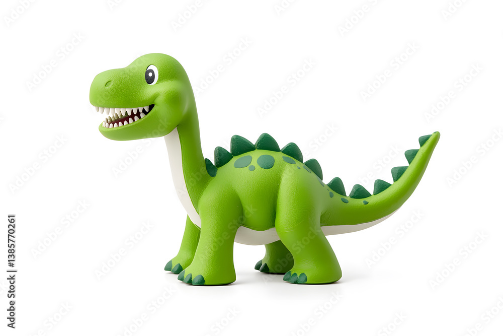 Fototapeta premium 3d green cute cartoon dinosaur with smile isolated on white background