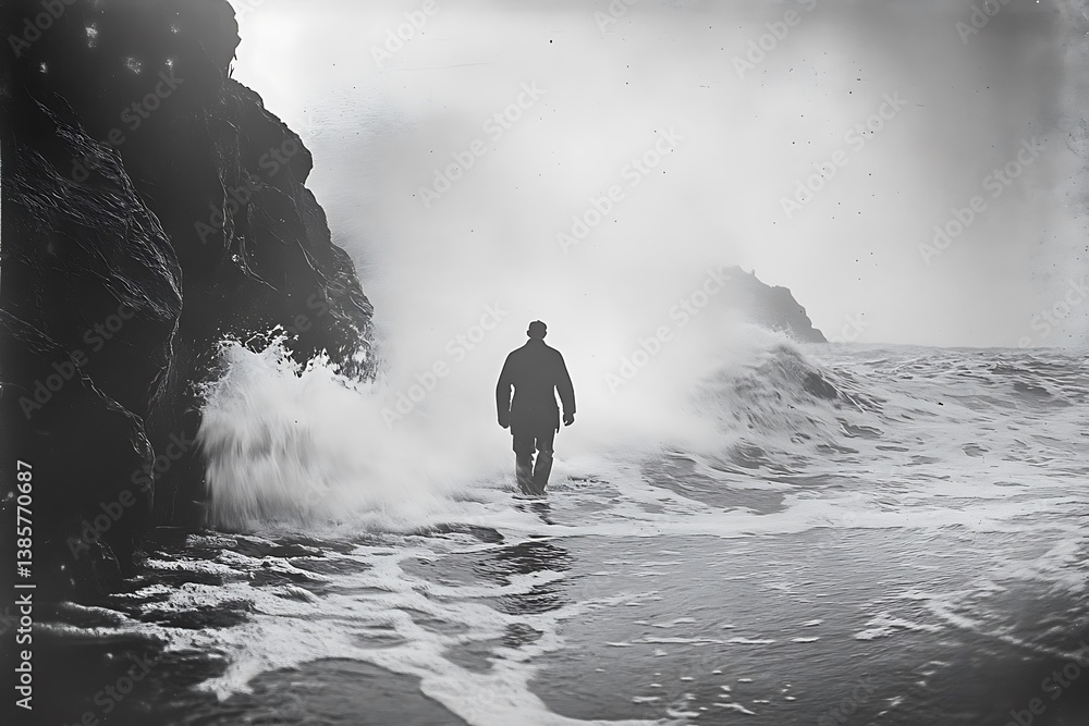 Fototapeta premium man walking on the beach slow motion