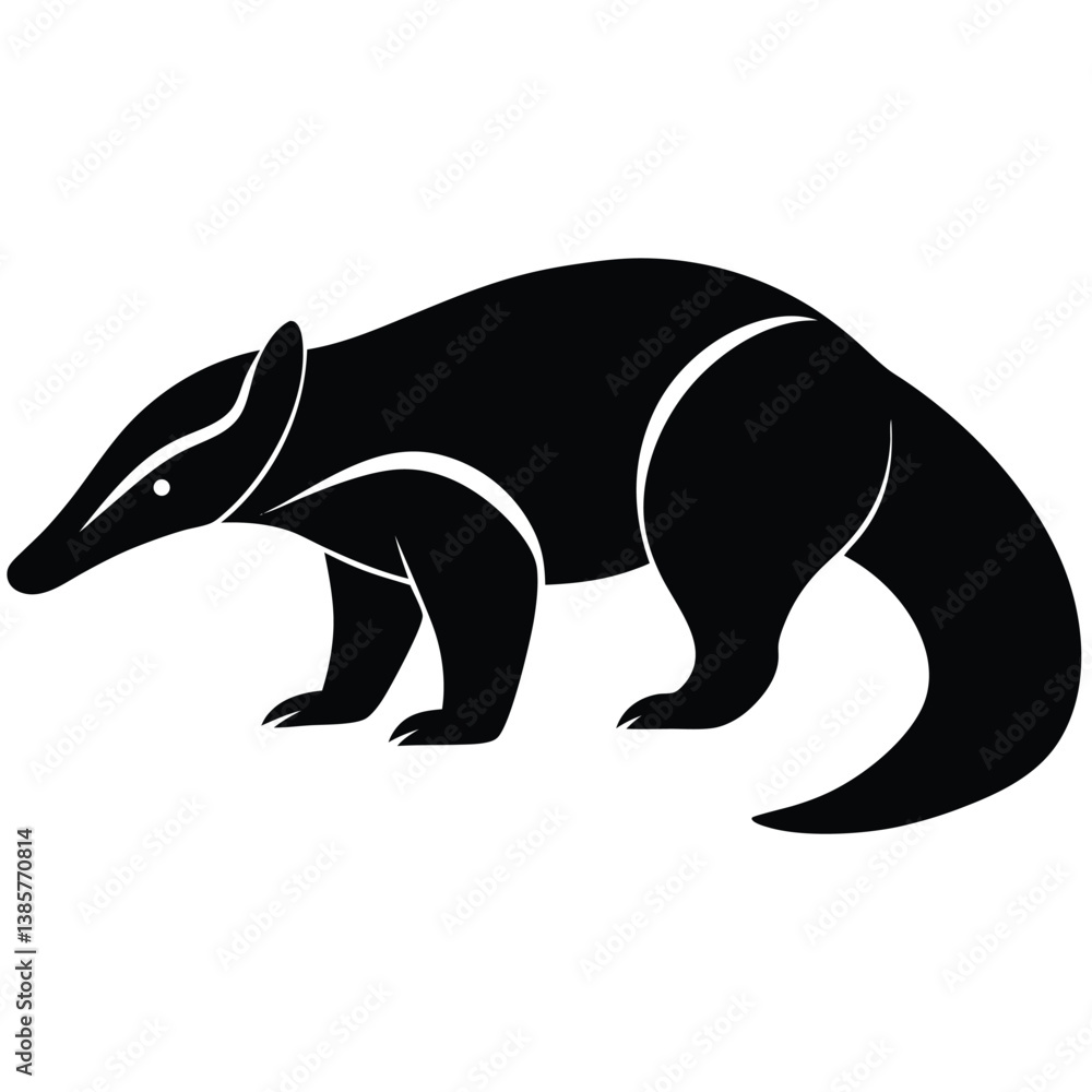 Fototapeta premium anteater line art silhouette vector illustration, Anteater cartoon vector silhouette, A anteater silhouette illustration on white background, vector illustration of a bear., anteater silhouette art.