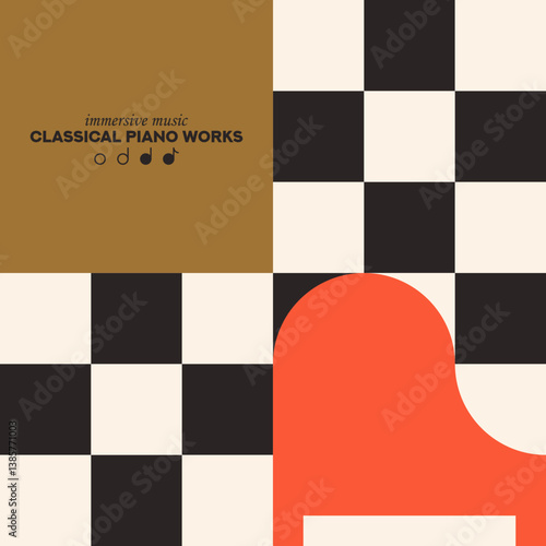 Grand Piano. Musical poster for your design. Music elements design for card, invitation, flyer. Music background vector illustration. Music piano keyboard.