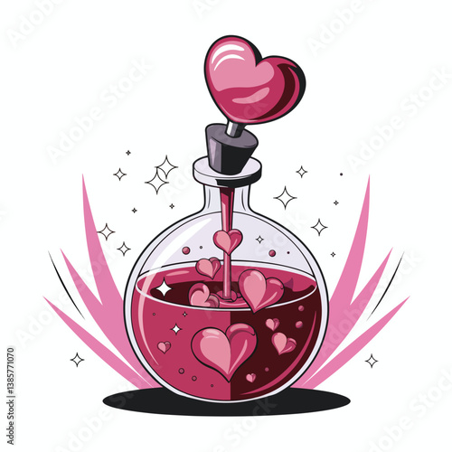 Pink perfume bottle with flowers, a vector illustration symbolizing love and romance, perfect for a Valentine's Day gift