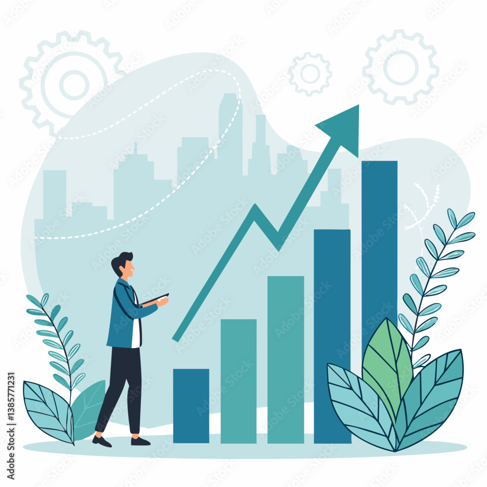 Businessman Analyzing Growth Chart in Urban Environment Businessman Analyzing Growth Chart in Urban Environment