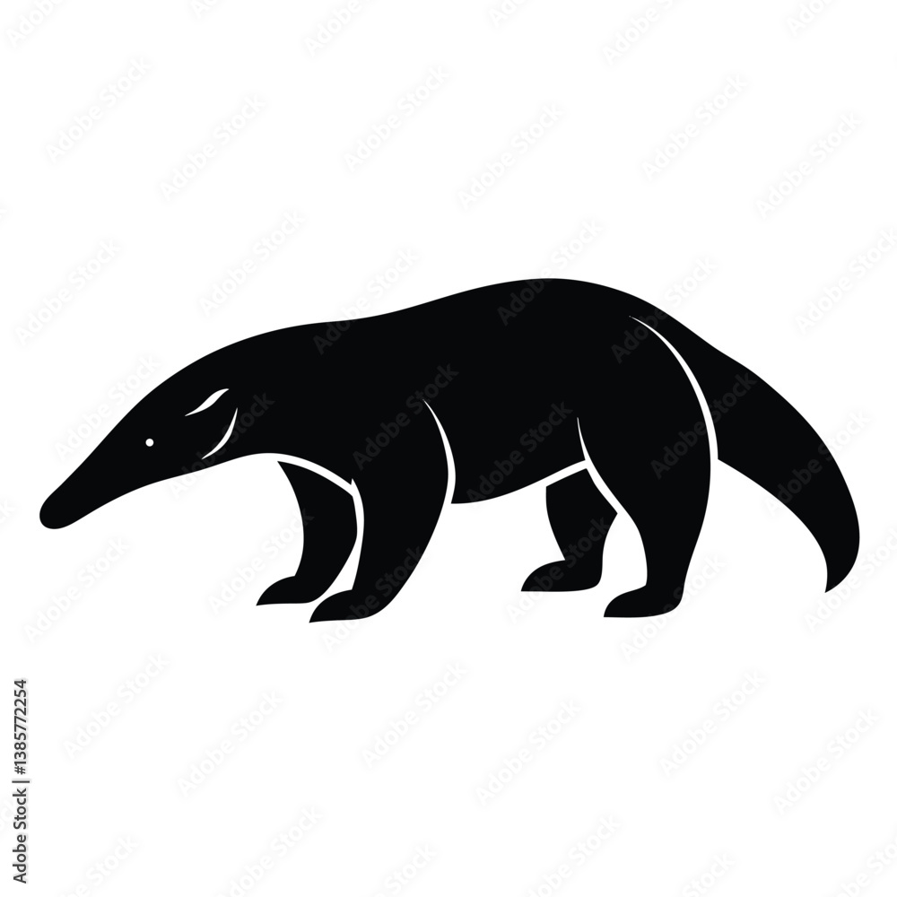 Fototapeta premium anteater line art silhouette vector illustration, Anteater cartoon vector silhouette, A anteater silhouette illustration on white background, vector illustration of a bear., anteater silhouette art.