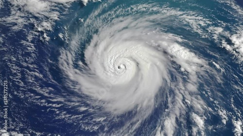 The massive cyclone stretches across the ocean, its churning arms and dense cloud bands captured in breathtaking detail, symbolizing nature’s raw power.


