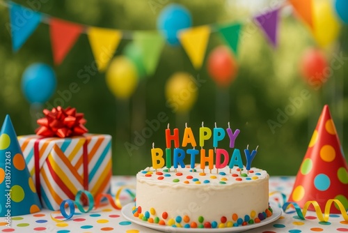 Festive Birthday Celebration With Colorful Decorations and a Delicious Cake
