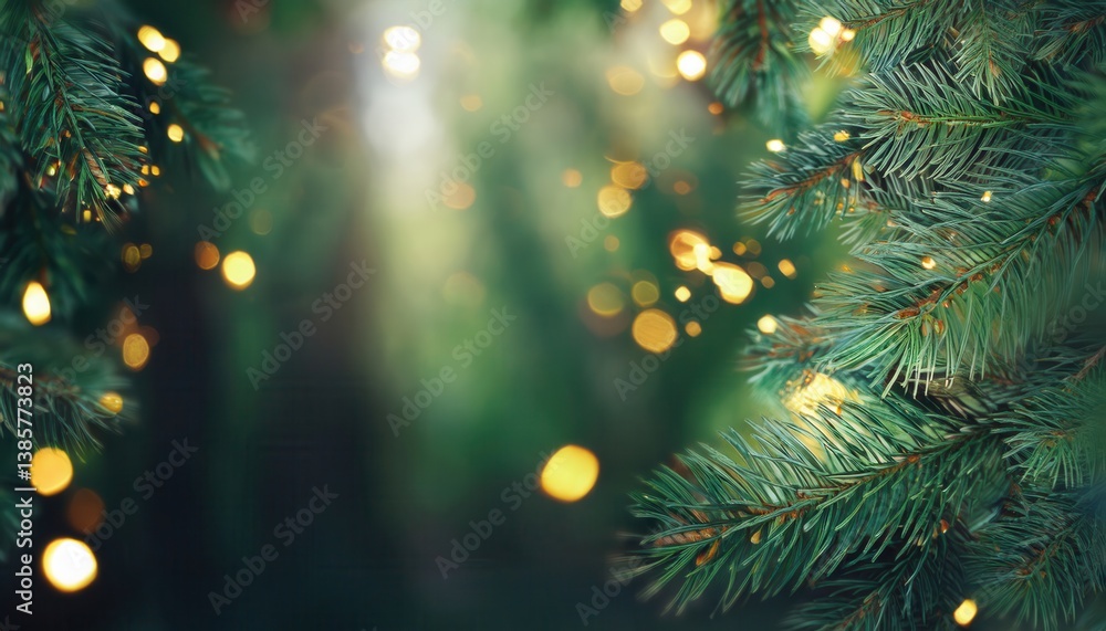 close-up of pine tree branches with warm string lights and soft bokeh background, ideal for festive or nature themed design
close-up of pine tree branches with warm string lights and soft bokeh background, ideal for festive or nature themed design