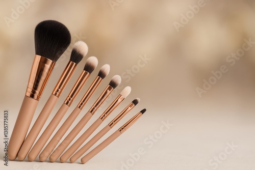 Selection of Makeup Brushes Arranged in a Row With a Soft Background