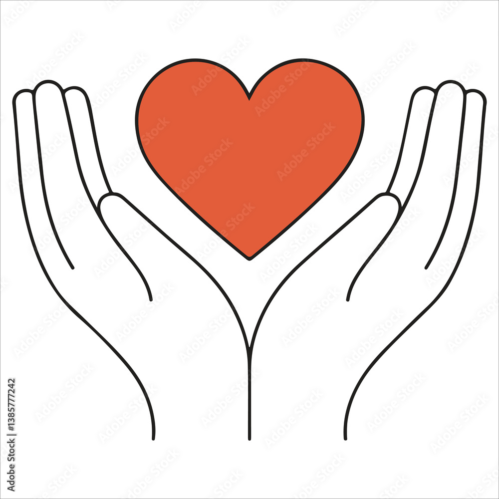 Silhouettes of Hands Holding Hearts with Sunburst, Hands Supporting Heart, Charity logo with hand Silhouettes of Hands Holding Hearts with Sunburst, Hands Supporting Heart, Charity logo with hand