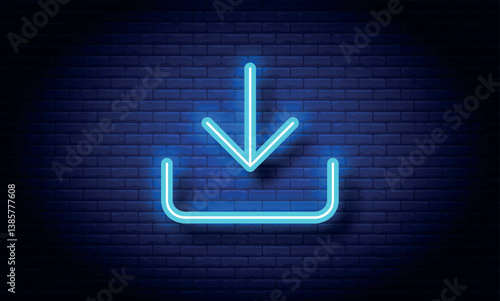 Neon Download and Upload icon. Download sign. Glowing neon download sign. Vector file	